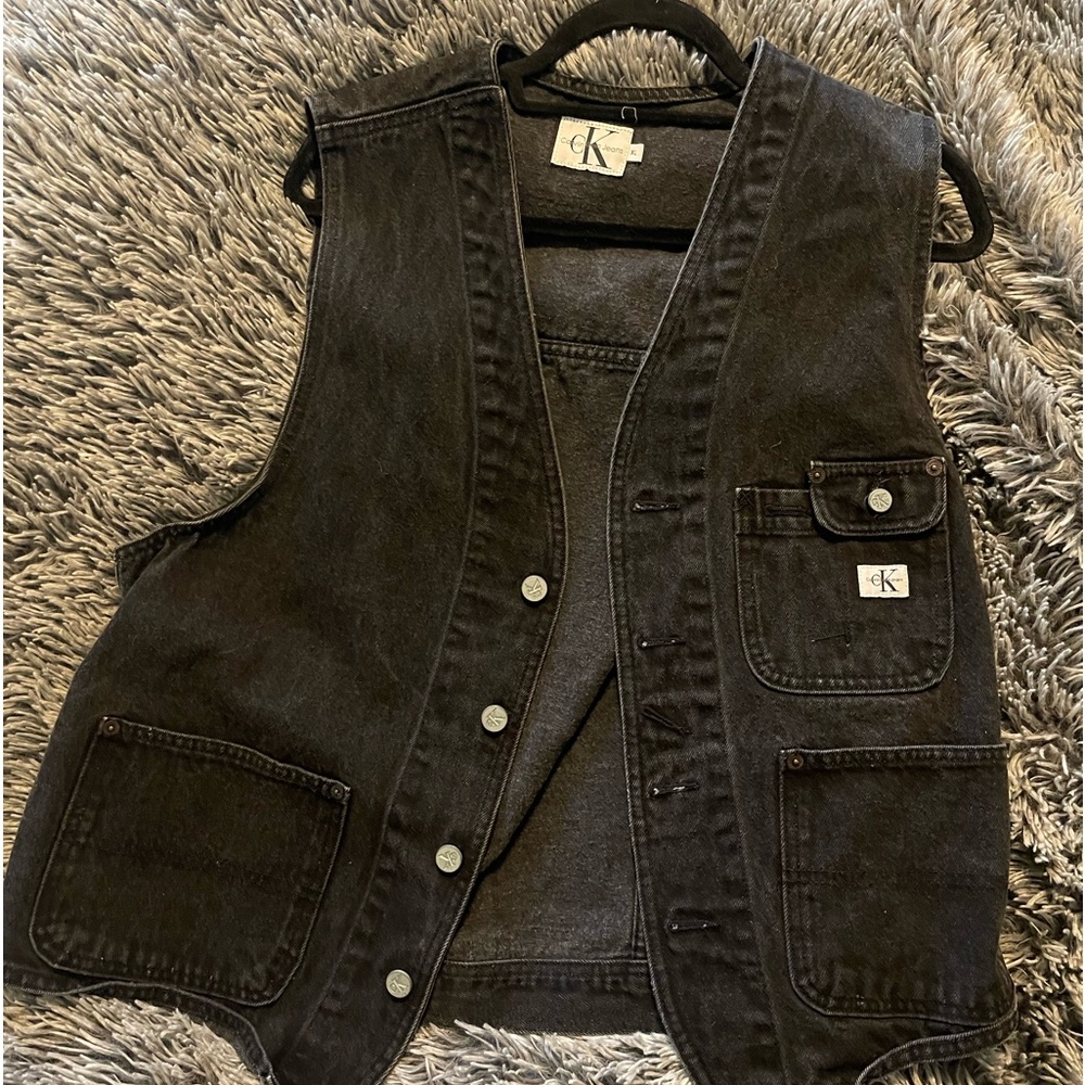 Vintage Calvin Klein Black Denim Vest Size : XL
